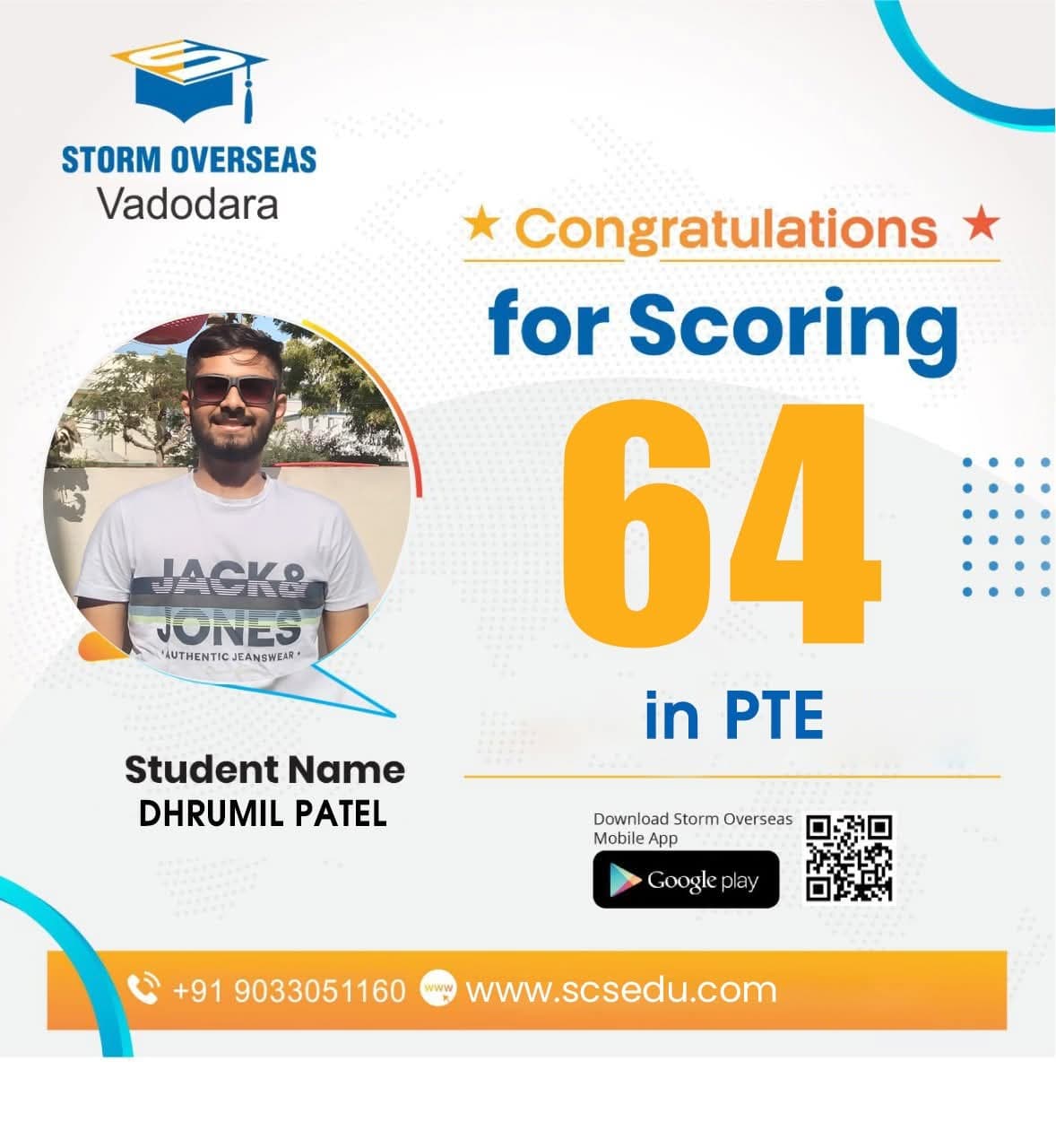 Dhrumil Patel — PTE Score 64