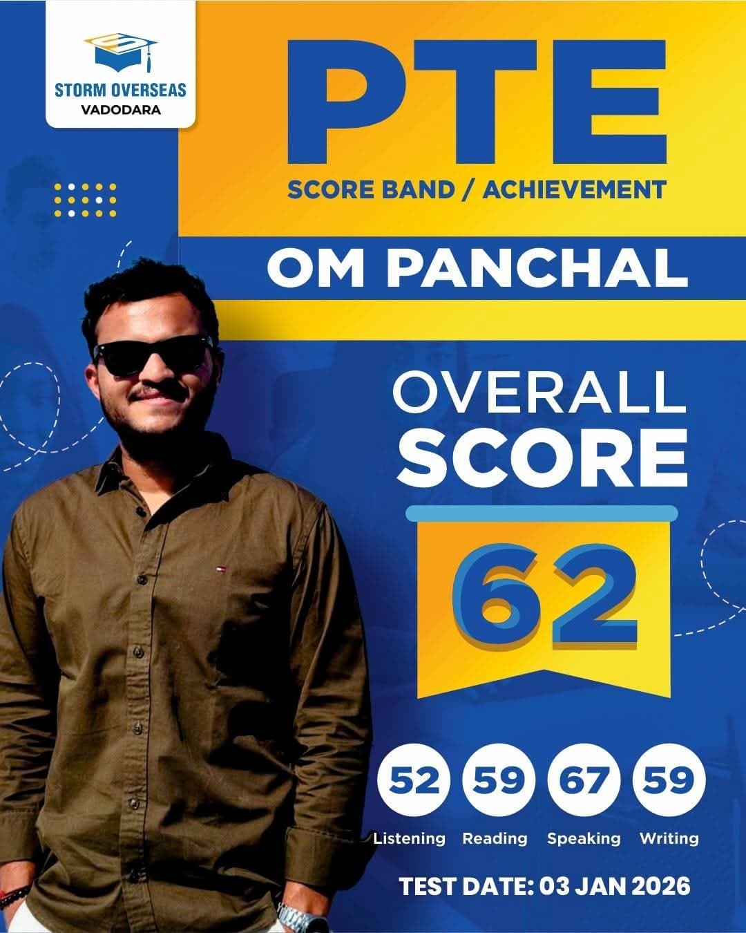 Om Panchal — PTE Score 62