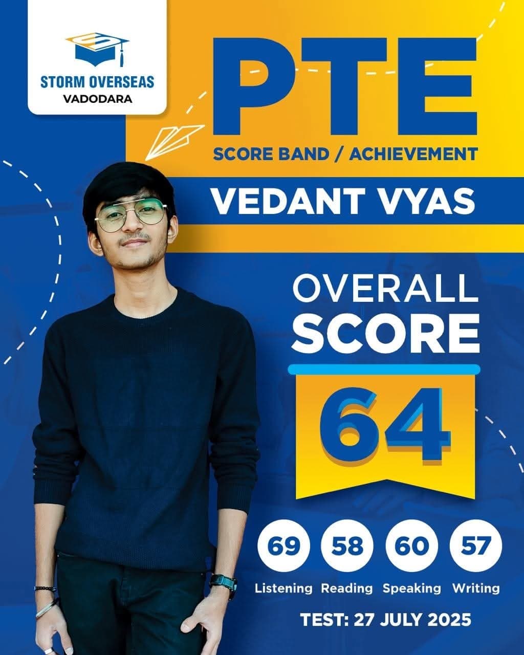 Vedant Vyas — PTE Score 64